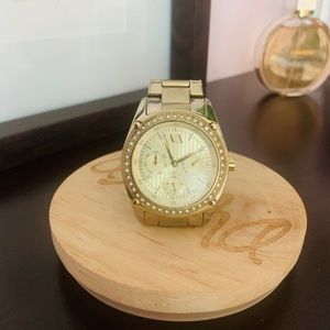 Armani Exchange Studded Gold Watch